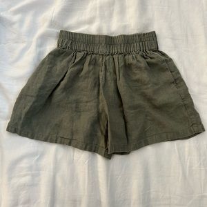 Love and Confuse | Sage Green Linen High Waisted Shorts